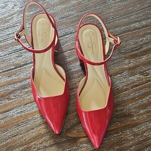 Jessica Simpson Red Patent Pointed Slingback Heels